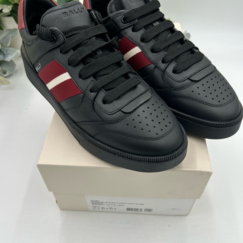 Bally Men's Rebby Black And Red Leather Sneakers Size 11.5 Us